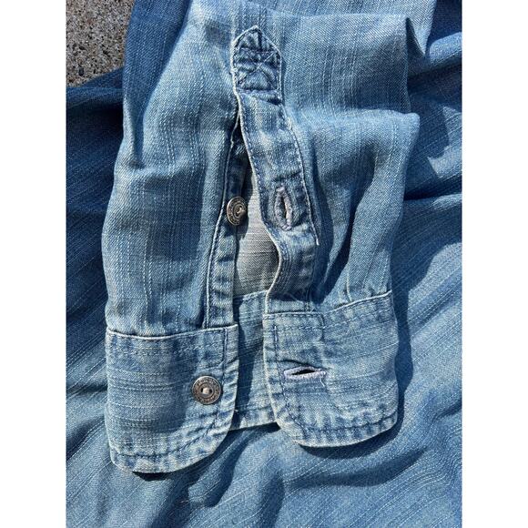 American Eagle Blouse Women Size‎ Medium Denim Jegging Fit Pleat Front Shirt - Picture 6 of 7